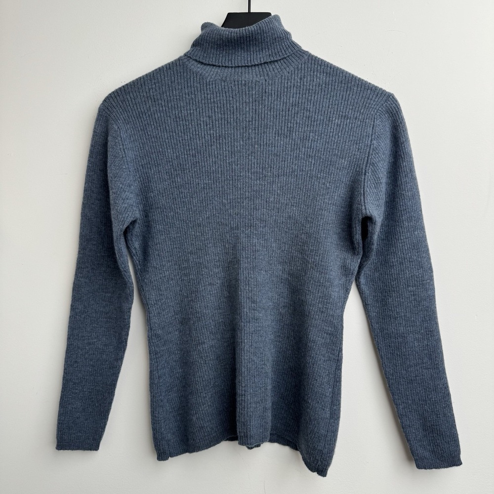 VTG Banana Republic Turtleneck Sweater Womens L Blue Heather Merino Wool Preppy